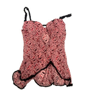 LOVE LA SENZA Cute Pink Graphic Print Lingerie Chemise Teddy. Size L